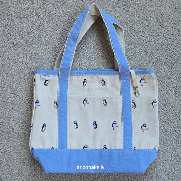 Lands' End Handbags - NWT Lands' End Embroidered Canvas PUFFIN Tote Medium Open Top Bird PRICE FIRM